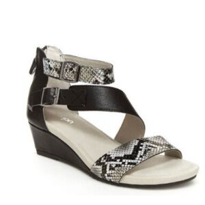 Jambu Capri Sandals Wedge Strappy Snakeskin Ankle Black Leather 8 Comfort Dressy